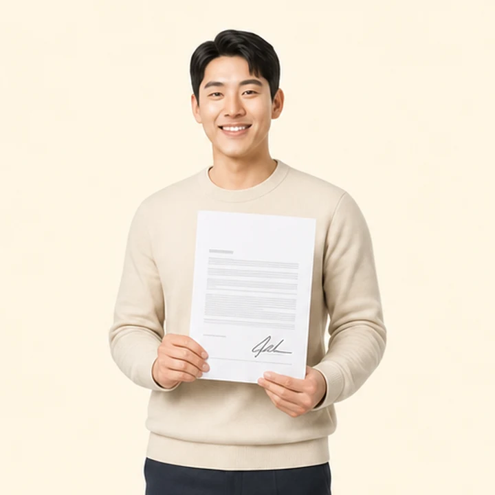 무직자 기아 모닝 장기렌트카 서면 견적서를 들고 있는 고객